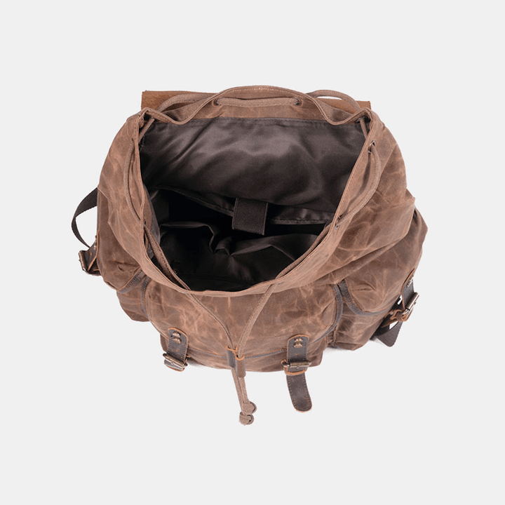 Men Vintage Canvas Leather Backpack Travel Bag Camping Bag - MRSLM