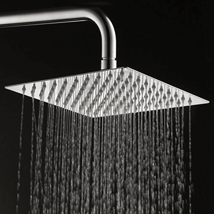 12 Inch 2Mm Thin Pressurized Rotatable Rainfall Shower Head Square Stainless Steel Top Spray Head - MRSLM