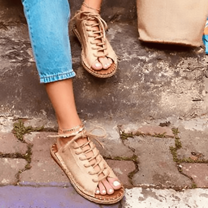 Large Size Women Casual Peep Toe Strappy Espadrilles Flat Sandals - MRSLM