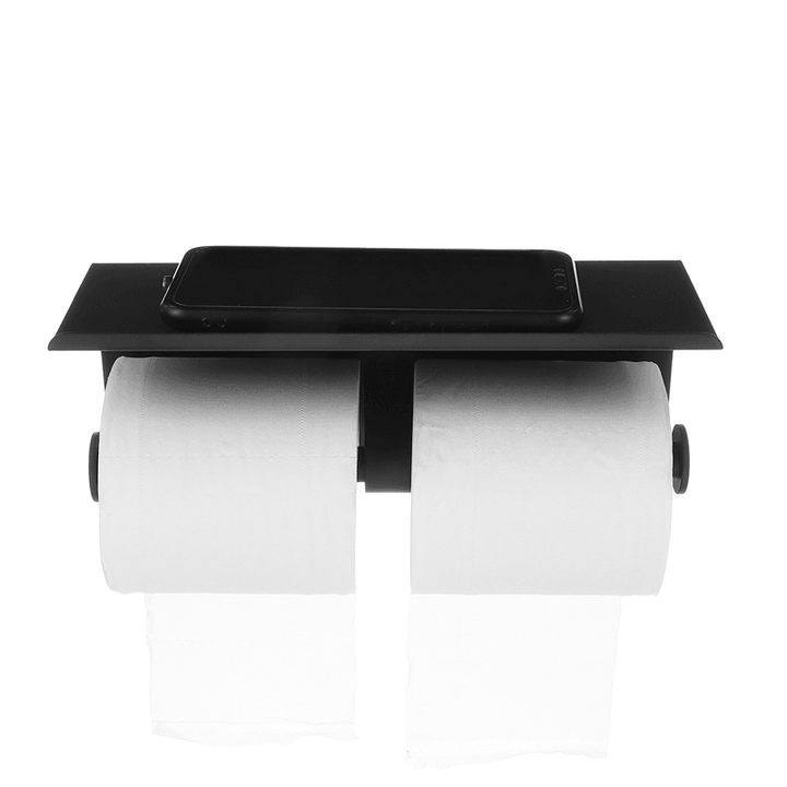 Stainless Steel Double Toilet Paper Roll Holder Tissue Rack Rail Storage Shelf - MRSLM