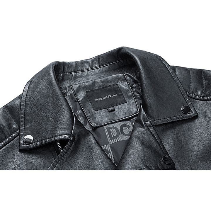 Mens Faux Leather Fashion Zipper Black Biker Jacket - MRSLM