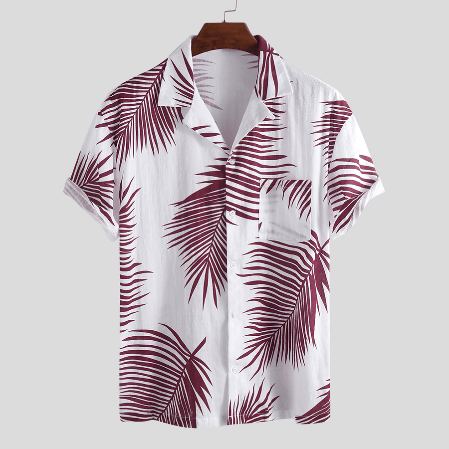 Men Palm Leaves Printed 100% Cotton Hawaiian Beach Shirts - MRSLM