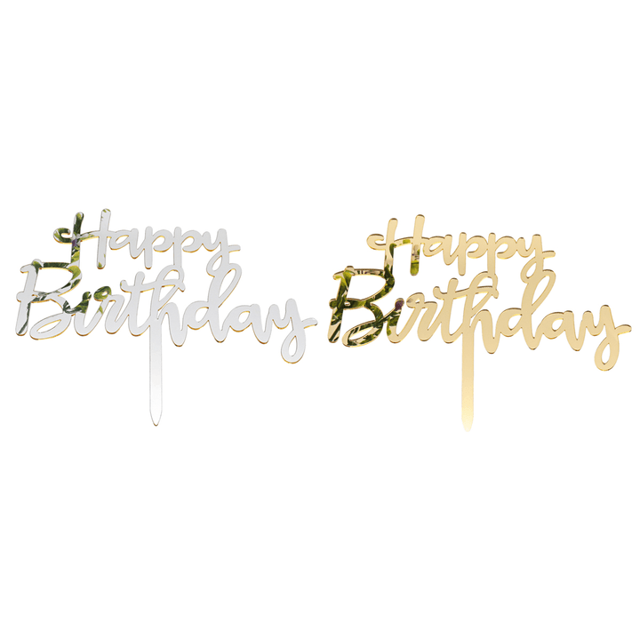 Acrylic Mirror Happy Birthday Gold & Silver Birthday Cake Topper Decorations - MRSLM