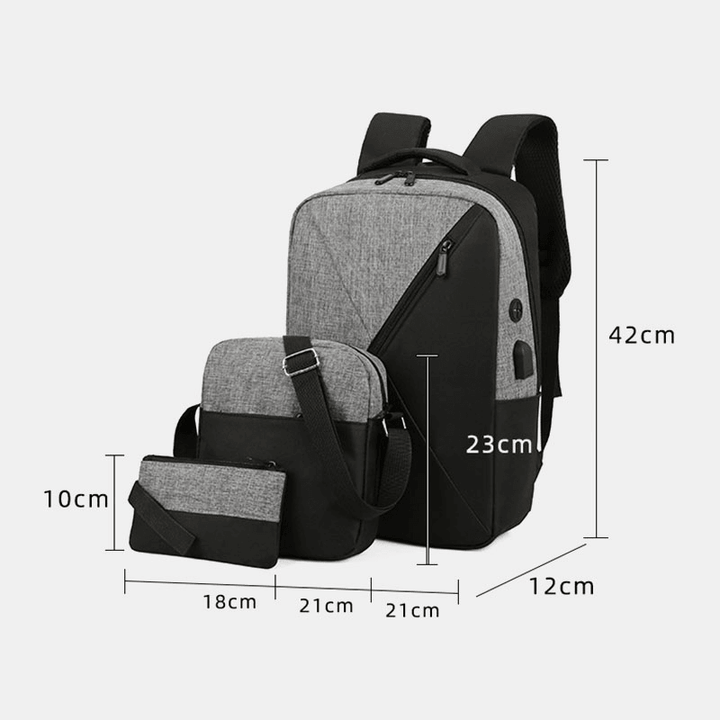 3Pcs Men Oxford Wear Resistant Breathable Patchwork Large Capacity Casual Backpack Chest Bag Crossbody Bag - MRSLM
