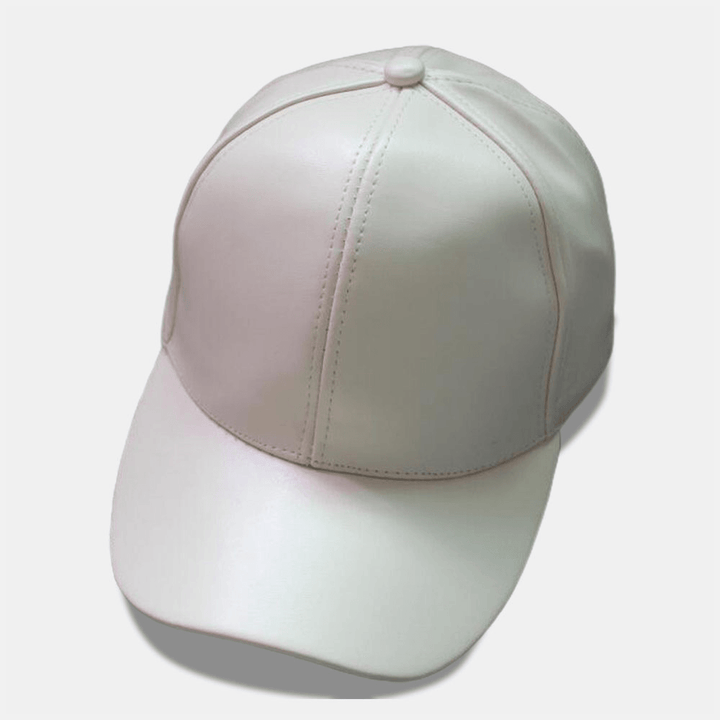 Unisex PU Leather Solid Color Light Plate Hip-Hop Style Curve Brim Visor Baseball Hat - MRSLM