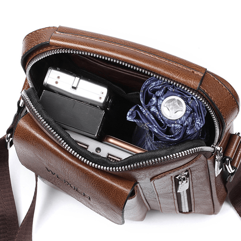 Weixier Men PU Leather Vintage Handbag Retro Crossbody Bag Shoulder Bag - MRSLM