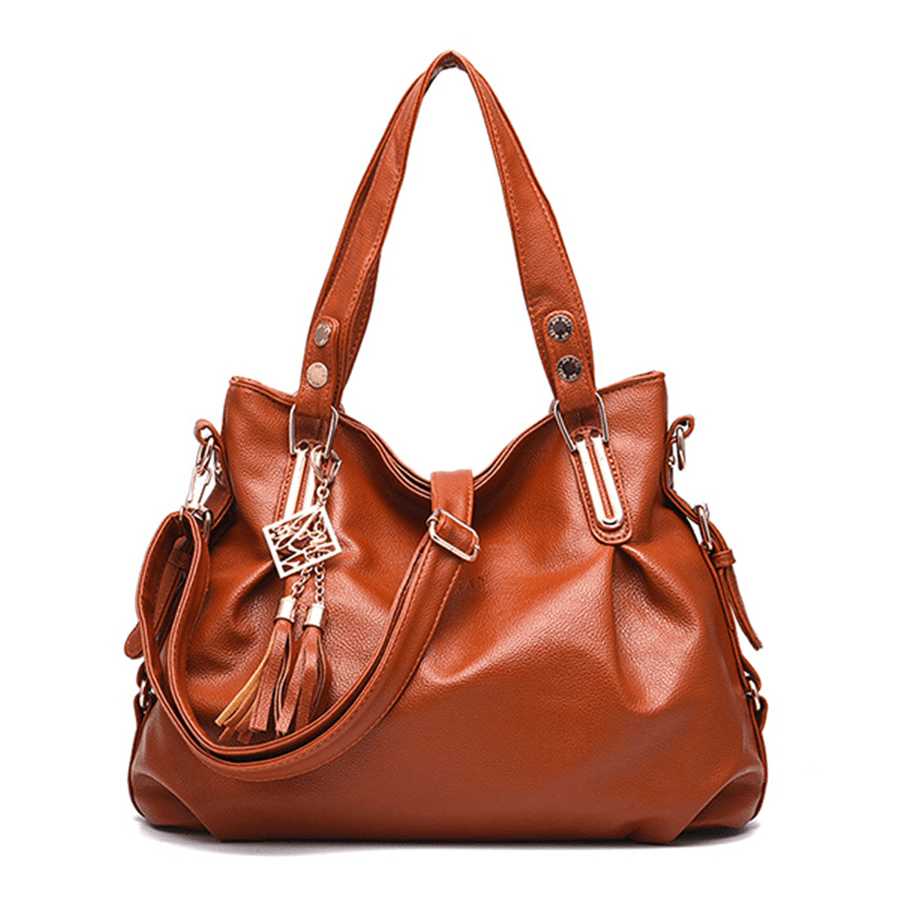 Women Faux Leather Tassel Soft Leather Handbag - MRSLM