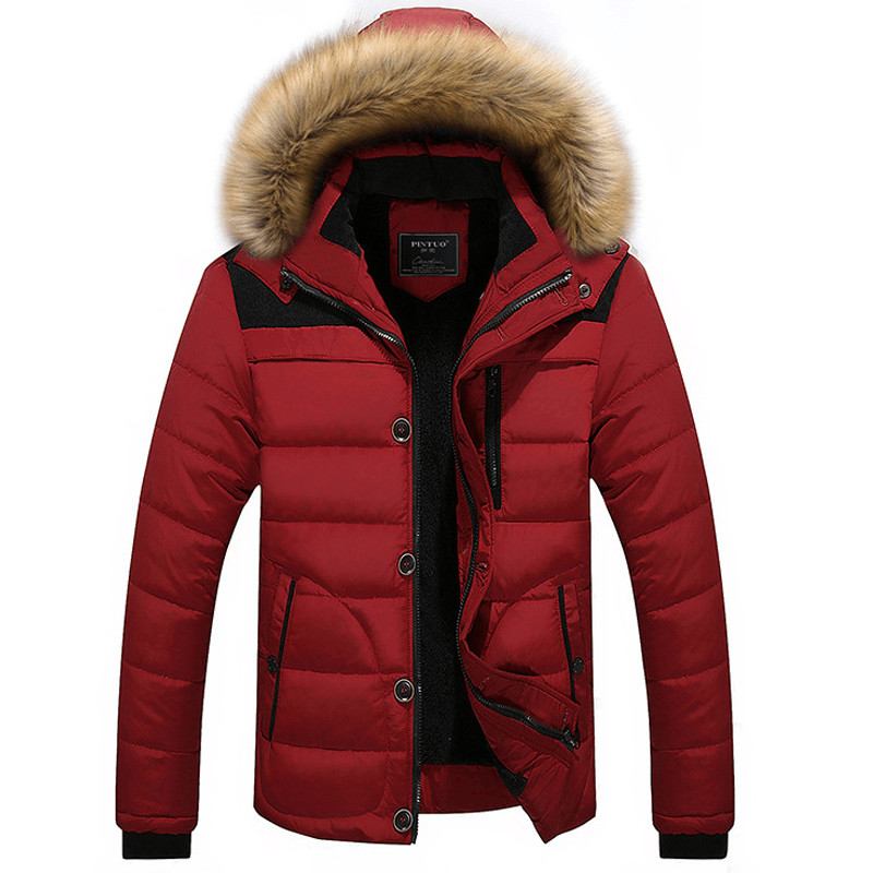 Mens Thick Winter Hooded Detachable Splice Big Size Jacket - MRSLM