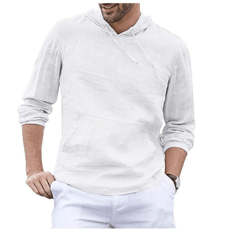 Men'S Cotton and Linen Pullover Long Sleeved Hooded T Shirt - MRSLM