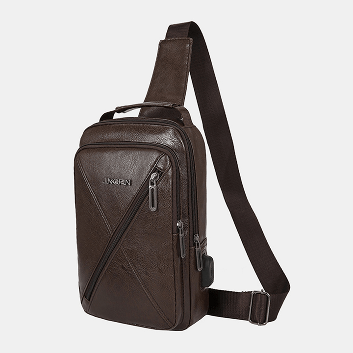 Men Vintage USB Charging Design Multi-Pocket Chest Bag Large Capacity Wear-Resistant Crossbody Shoulder Bag - MRSLM