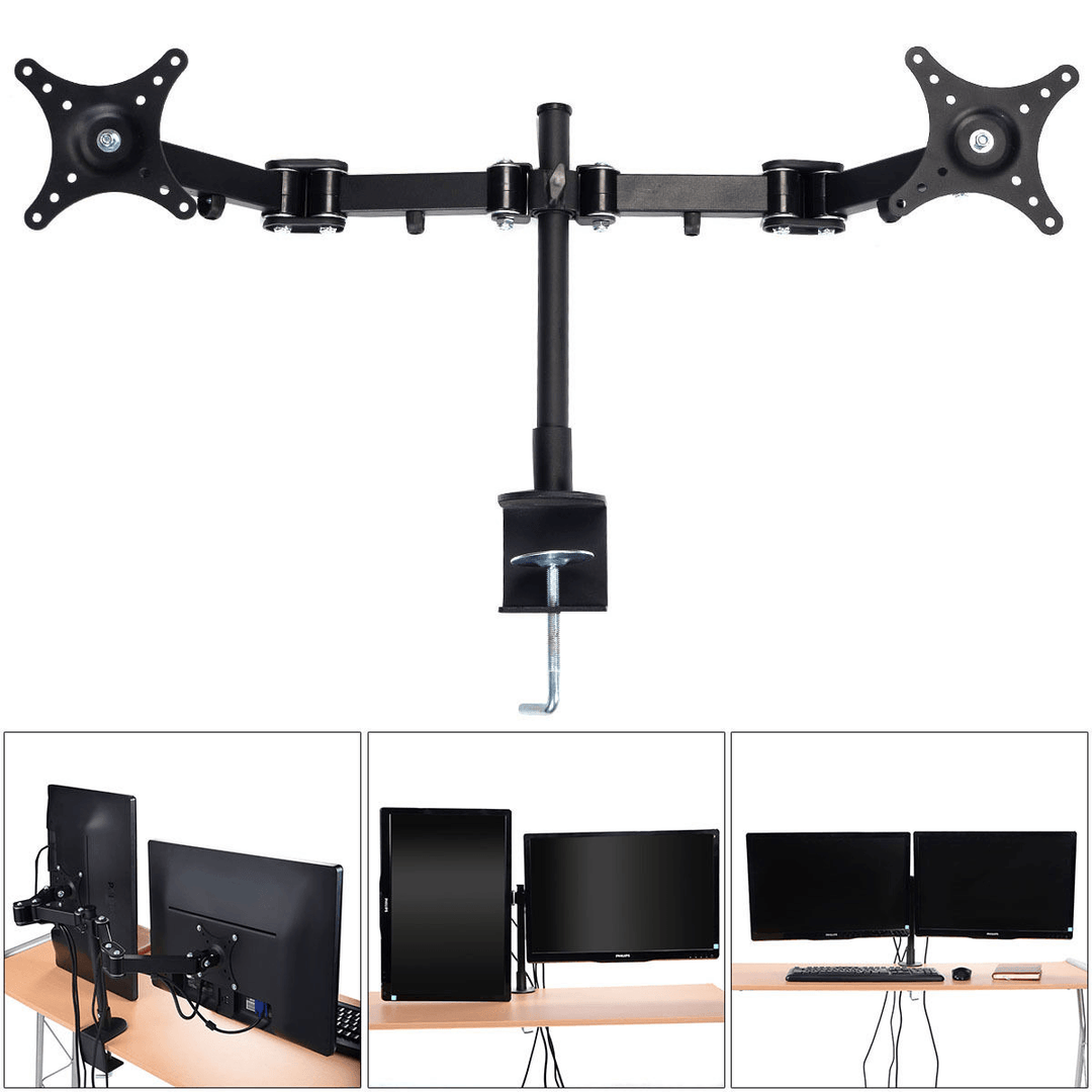 LED Monitor Stand Desk Mount Bracket Heavy Duty Fully Adjustable Fits 2 Screens up to 27 - MRSLM