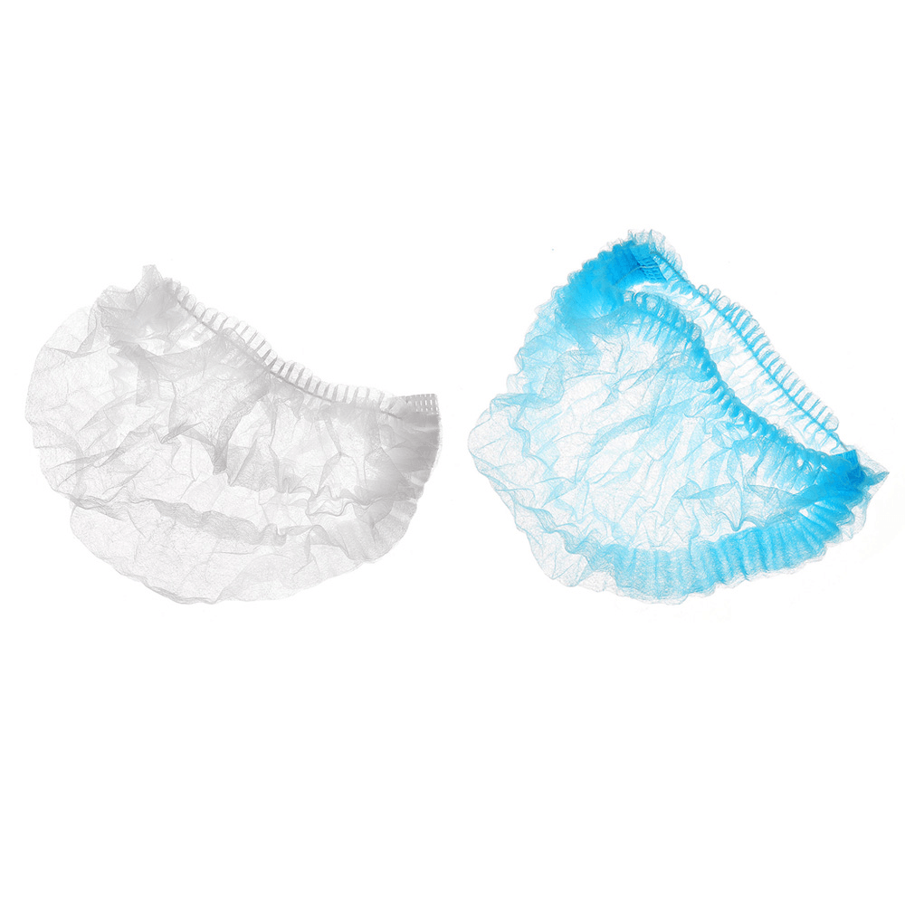 100Pcs Non Woven Disposable Hair Shower Cap Pleated anti Dust Lab Hat White Blue - MRSLM
