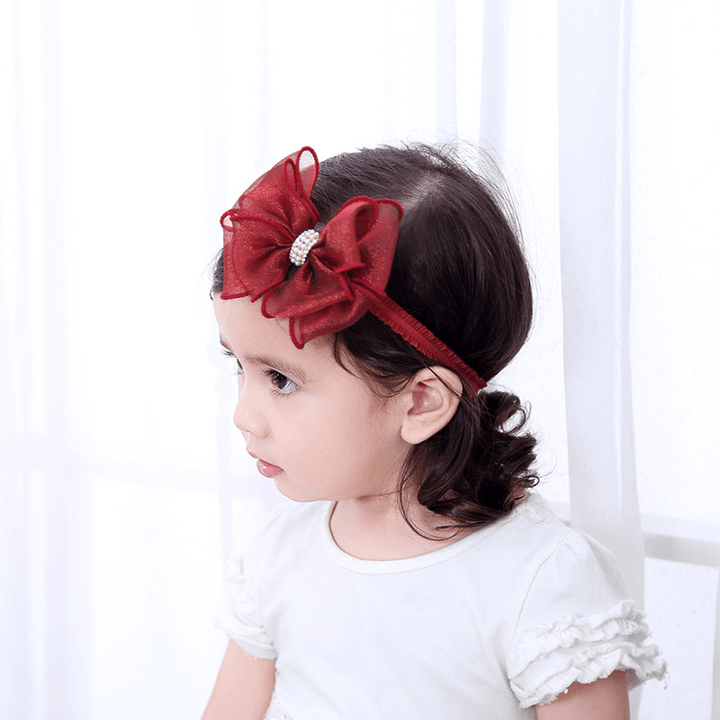 In the Autumn of 2021 New Bow Yarn Juan Baby Headdress with Children. Pearl Baby Princess Headband Winter - MRSLM