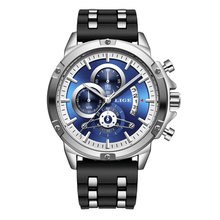 LIGE 9907 Fashionable Calendar Date Display Men Wrist Watch Silicone Strap Quartz Watch - MRSLM
