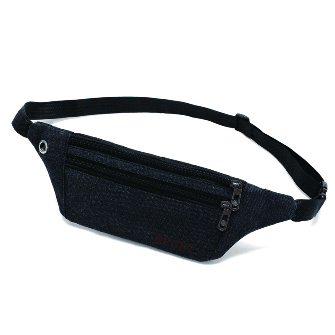 Unisex Canvas Waist Bag Waist Belt Bag Fanny Pack Hip Pouch Travel Sports Phone Pocket - MRSLM