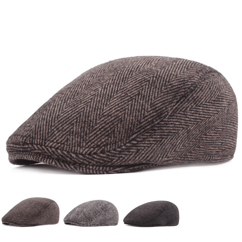 Herringbone Beret, Simple Cap for Men and Women, Autumn and Winter Hat, Old Man Hat - MRSLM