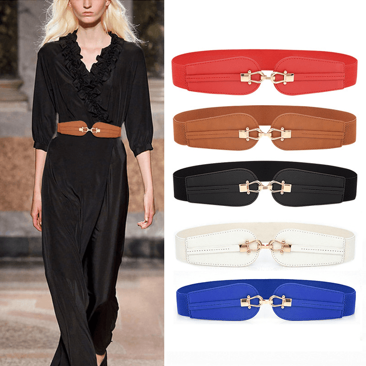 Women'S Elastic Waistband Fashion Stretch Wide Belt - MRSLM