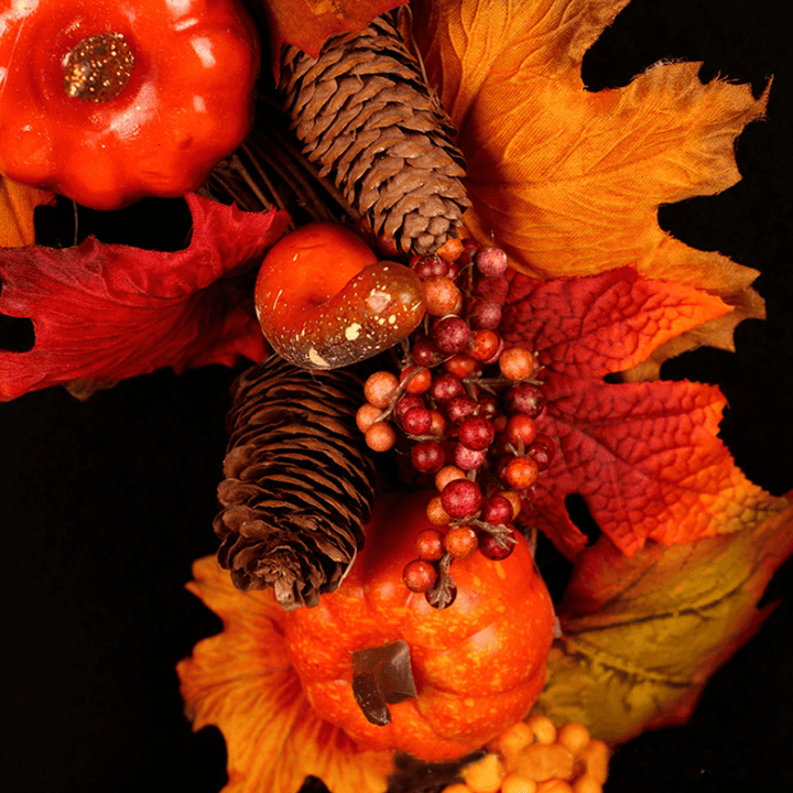 Halloween Artificial Pumpkin Wreath Autumn Color Harvest Maple Leaf LED Light String Door Garland Decor - MRSLM