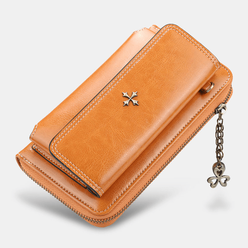 Women PU Leather Cross Flower Tassel Large Capacity Multi-Card Slot Phone Bag Crossbody Bag Shoulder Bag - MRSLM
