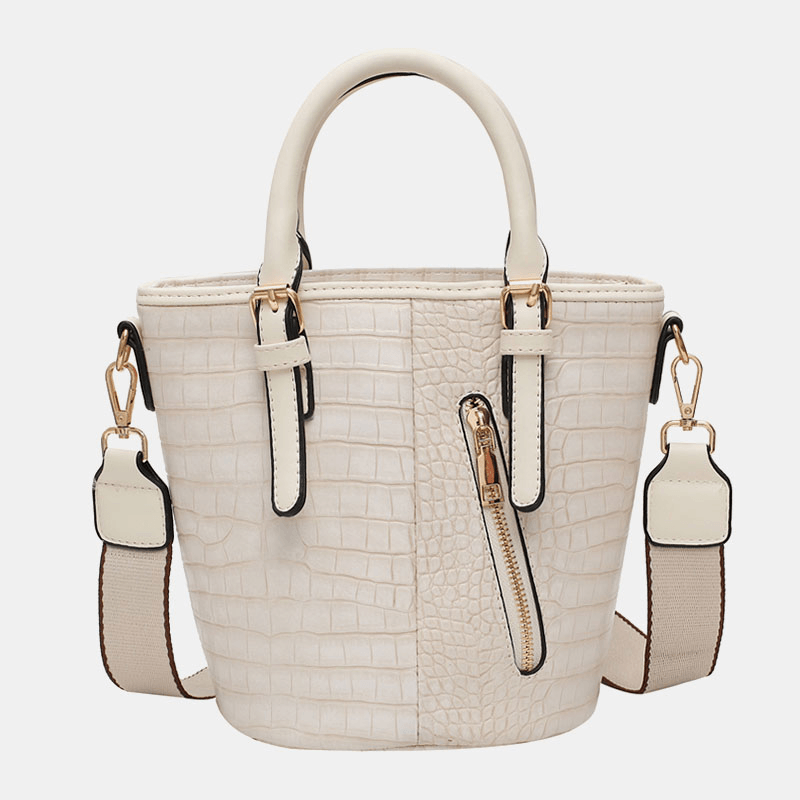 Women PU Leather Alligator Pattern Stitching Casual Fashion Handbag Crossbody Bag - MRSLM