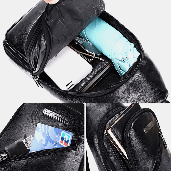 Men Earphone Hole Business Multi-Pocket Crossbody Bag Chest Bag Sling Bag - MRSLM