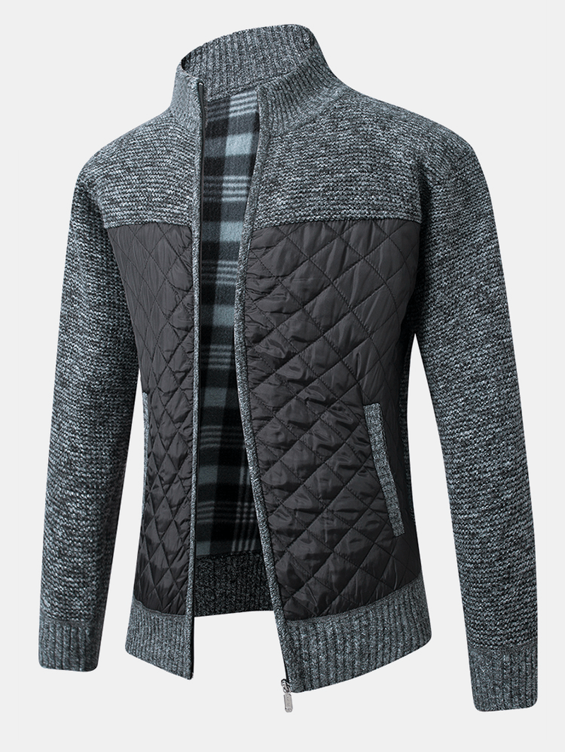 Mens Warm Patchwork Long Sleeve Zipper Knitting Thick Jacket with Pocket - MRSLM