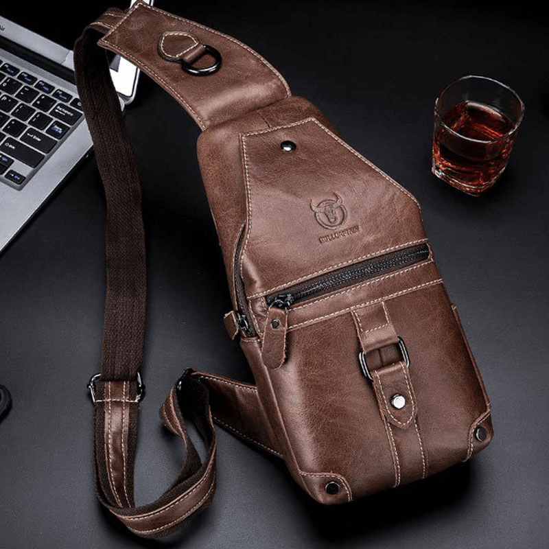 Men Genuine Leather Multi-Pocket Anti-Theft Wear-Resistant Vintage Casual Crossbody Bag Chest Bag - MRSLM