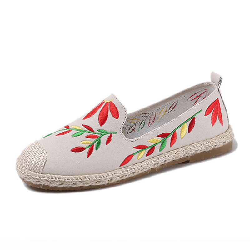 Women Casual Embroidered Flower Cloth Flat Loafers - MRSLM