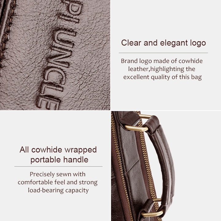Men Genuine Leather Multi-Pocket Crossbody Bags Large Capacity Retro 6.5 Inch Phone Bag Briefcase Shoulder Bag Handbag - MRSLM
