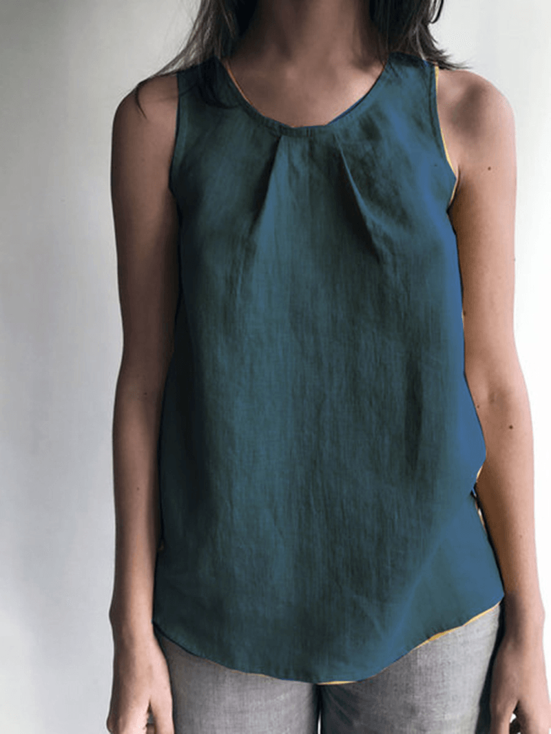 Women Solid Color Cotton Sleeveless Tank Tops - MRSLM