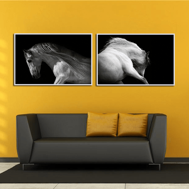Miico LKKK Hand Painted Combination Decorative Paintings Black and White Horse Wall Art for Home Decoration - MRSLM