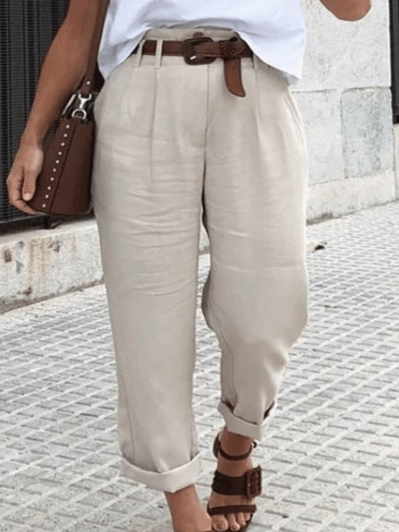 Solid Color Casual Pants for Women with Pockets - MRSLM