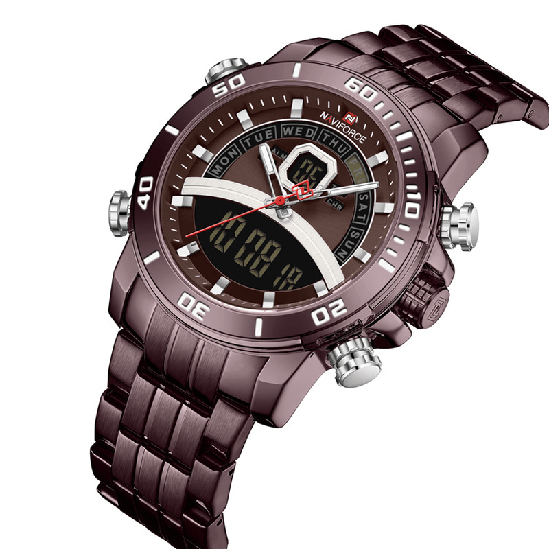 NAVIFORCE 9181S Full Steel Dual Display Chronograph Men Wrist Watch Luminous Hand Quartz Watch - MRSLM