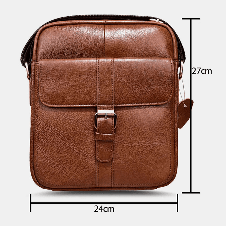 Men Genuine Leather Anti-Theft Wear-Resistant Crossbody Bag Vintage Waterproof Shoulder Bag - MRSLM