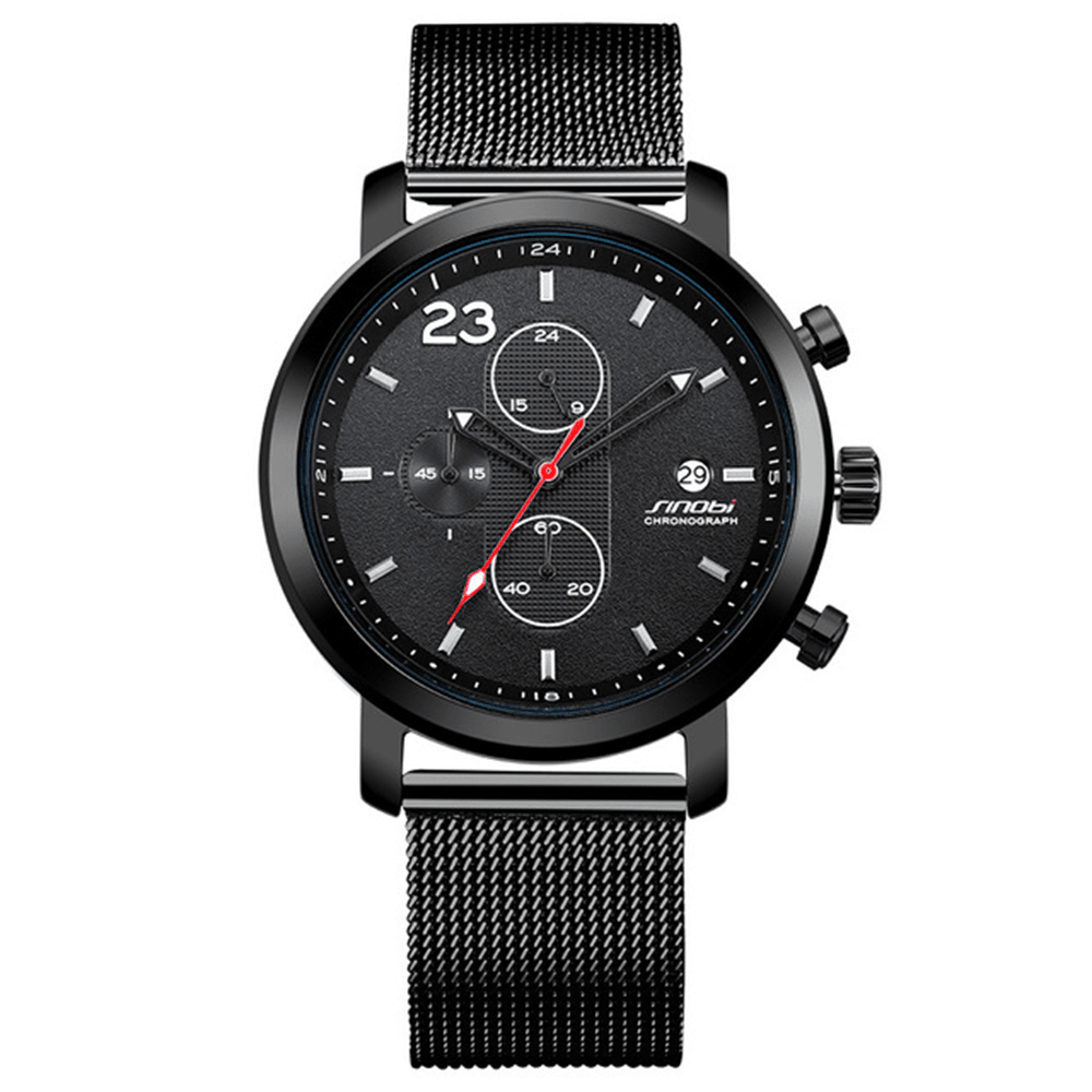 SINOBI 9765 Chronograph Casual Style Men Wrist Watch Mesh Steel Strap Quartz Watches - MRSLM