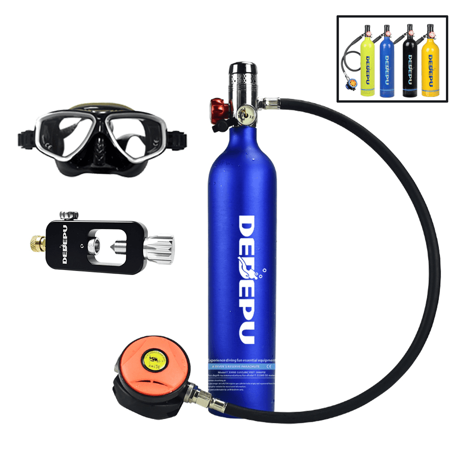 DEDEPU 1L Scuba Tank Oxygen Cylinder Diving Tank 3000Psi Dive Respirator Portable Diving Set with Adapter Snorkeling Glasses - MRSLM