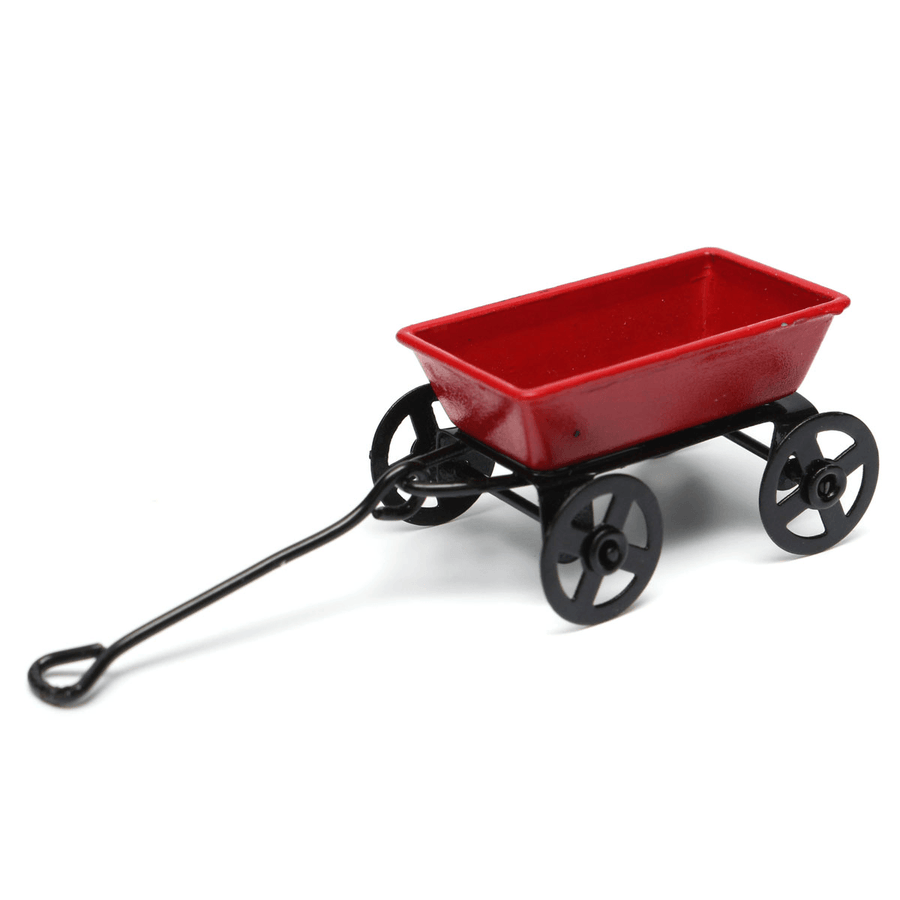 Dollhouse Metal Miniature Toy Red Small Pulling Cart Garden Furniture Accessories - MRSLM