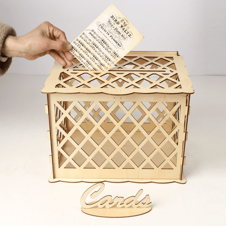 DIY Rustic Wooden Card Box Wedding Wishing Box Lock Gift Wedding Party Favor - MRSLM