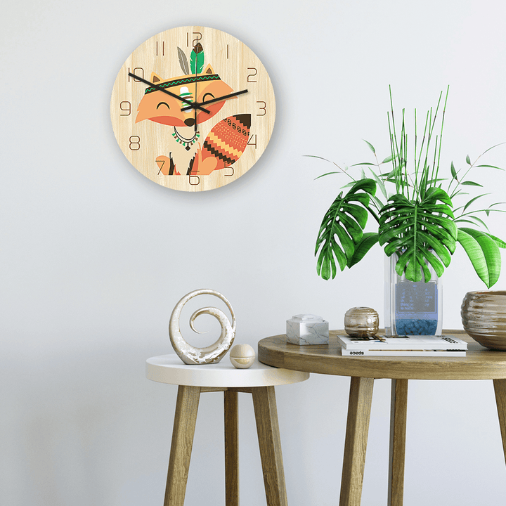 CC027 Creative Fox Pattern Wall Clock Mute Wall Clock Quartz Wall Clock for Home Office Decorations - MRSLM