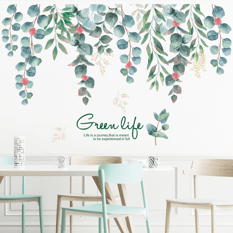 Removable Nordic Style Green Leaf Wall Stickers for Living Room Bedroom Dining Room Kitchen Wall Decals Sofa Murals - MRSLM
