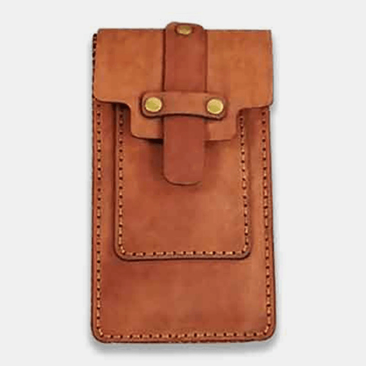 Ekphero Men Retro Genuine Leather EDC Multifunction Waist Bag Casual 6.3 Inch Phone Bag Belt Bag - MRSLM