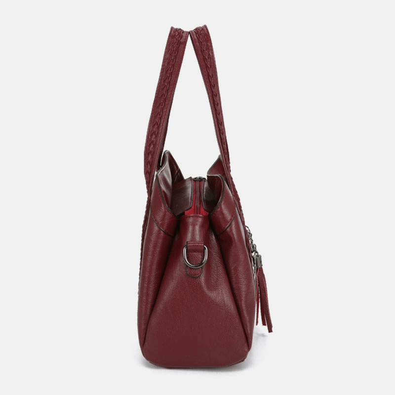 Women Multiple-Pockets Multiple Compartments Tassel Crossbody Bag Retro Large Capacity Tote Shoulder Bag Handbag - MRSLM