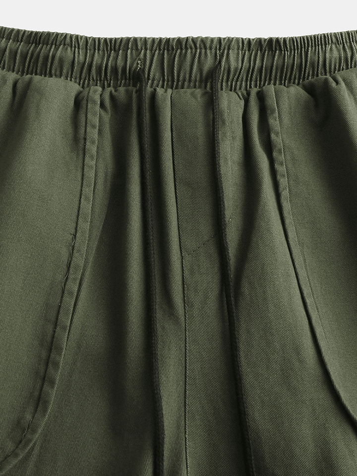 Mens Fashion Drawstring Pure Color Elastic Waist Casual Pants - MRSLM