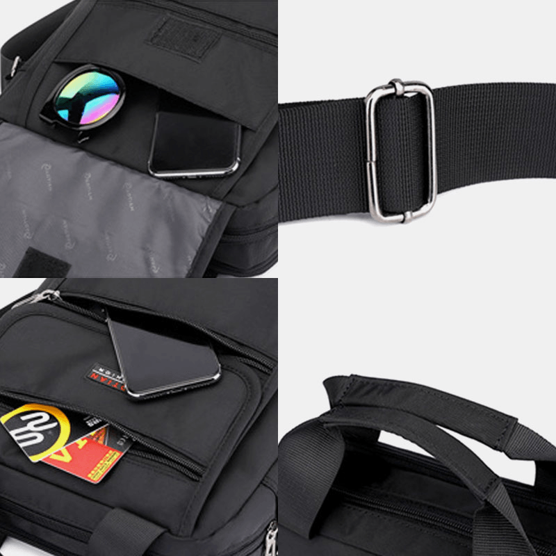 Men Nylon Casual Brief Waterproof Multi-Pocket Multi-Purpose 12 Inch Laptop Bag Handbag Shoulder Bag Crossbody Bag - MRSLM