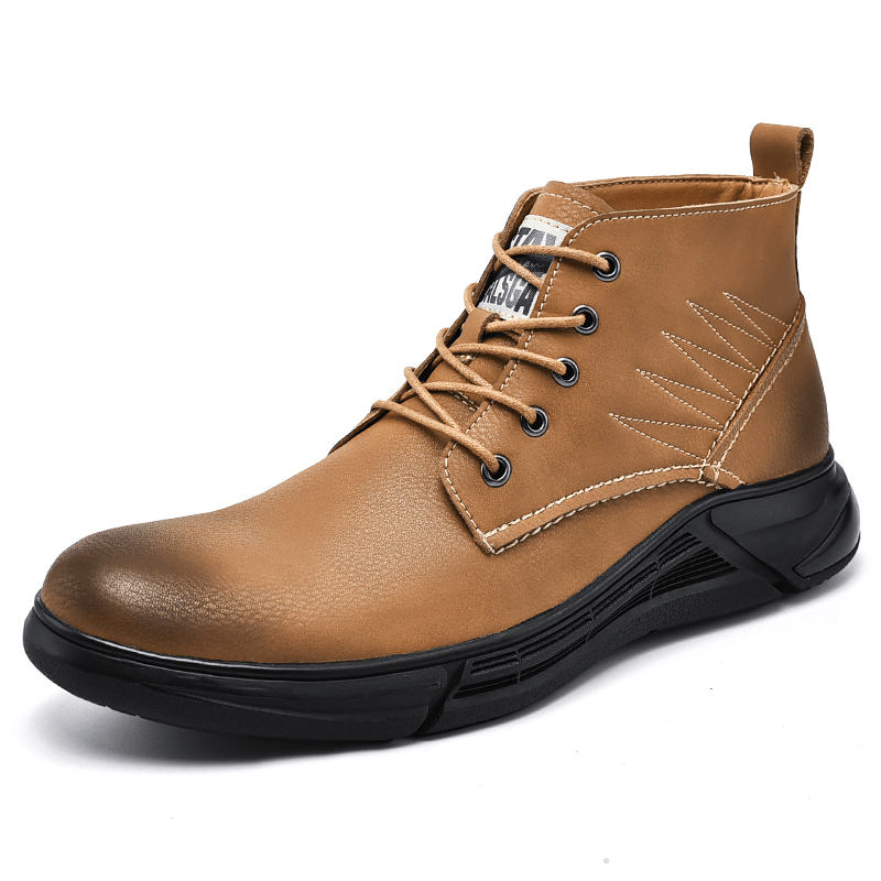 Men Retro Cowhide Leather Comfy Waterproof Non Slip Tooling Boots - MRSLM
