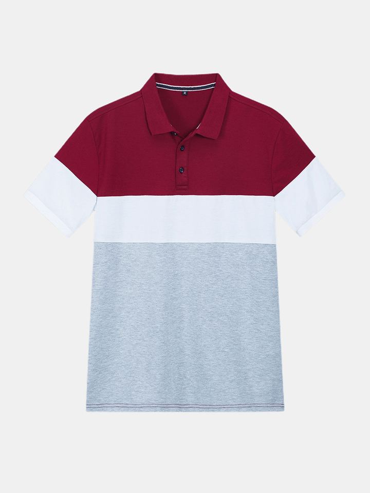 Mens New Color Matching Casual Fashion Cotton Short Sleeved Golf Shirt - MRSLM