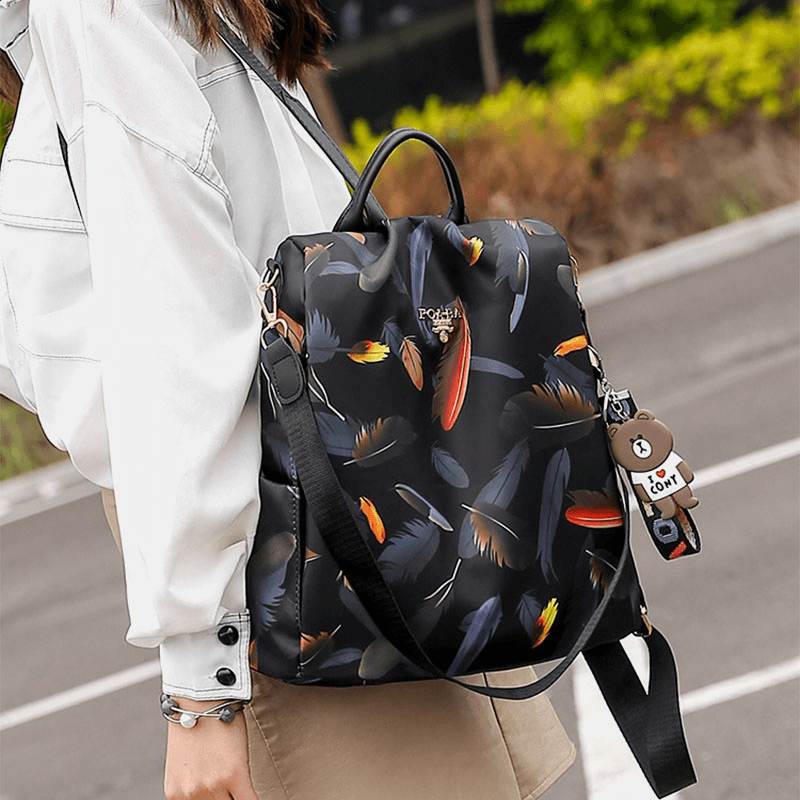 Women Printed Nylon Anti-Theft Backpack Shoulder Bag - MRSLM