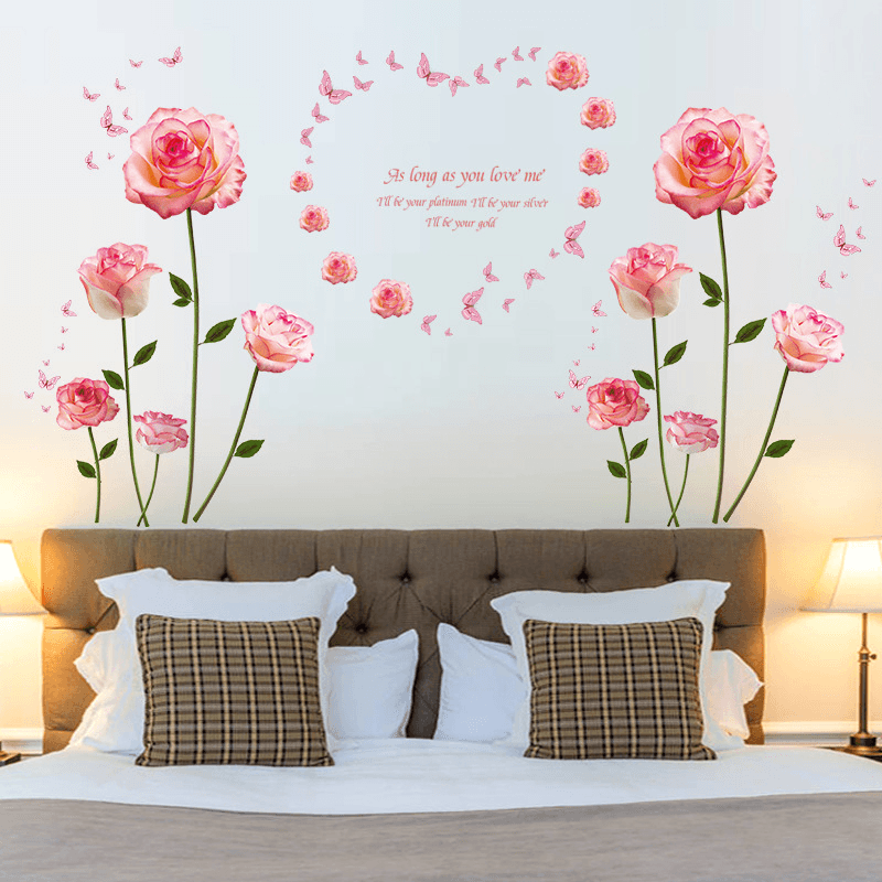 Miico SK9337 Pink Rose Bedroom and Living Room Wall Sticker Decorative Stickers DIY Stickers Cabinet Sticker - MRSLM
