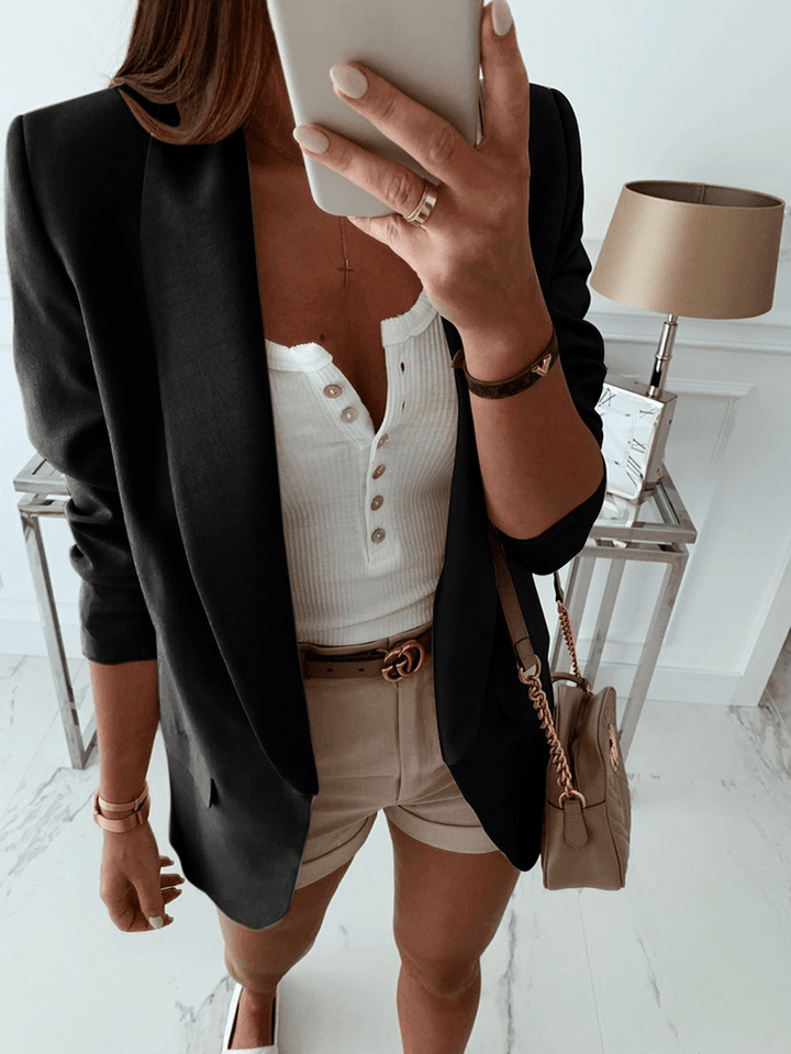 Women Solid Color Pocket Shawl Collar Elegant Long Sleeve Blazers - MRSLM