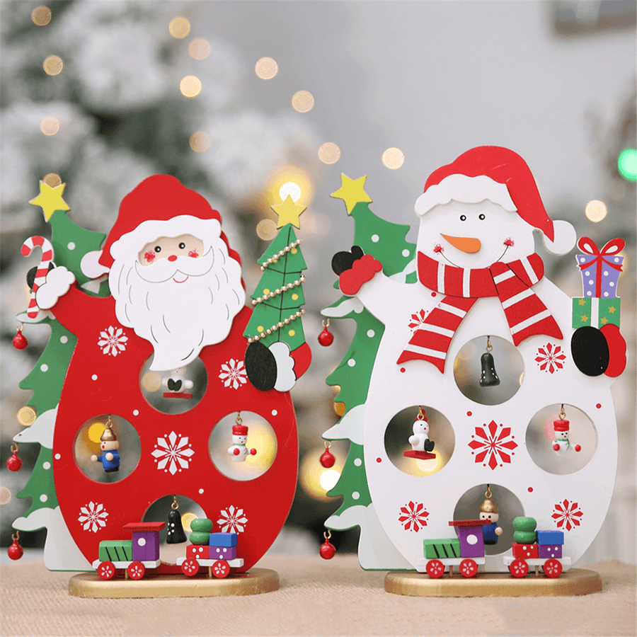 24*17CM Christmas Santa Claus Snowman Holiday Desktop Wooden Craft Decorations - MRSLM